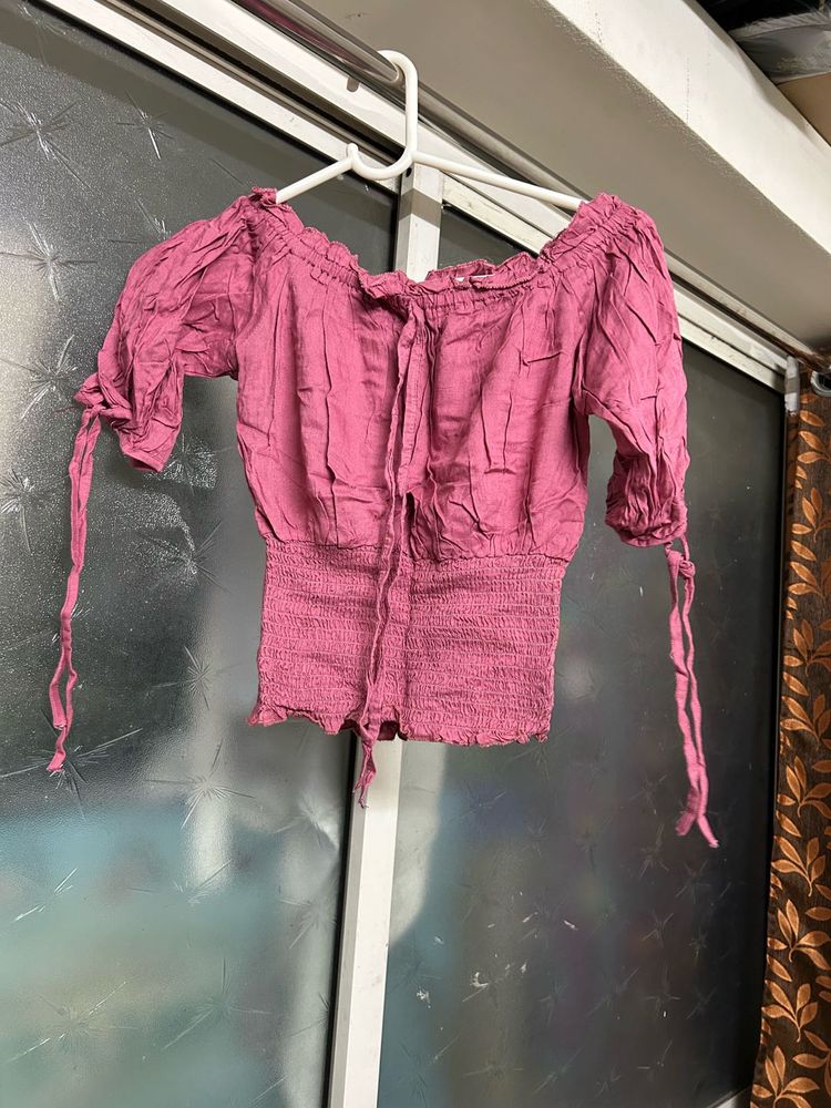 Magenta Off Shoulder Crop Top