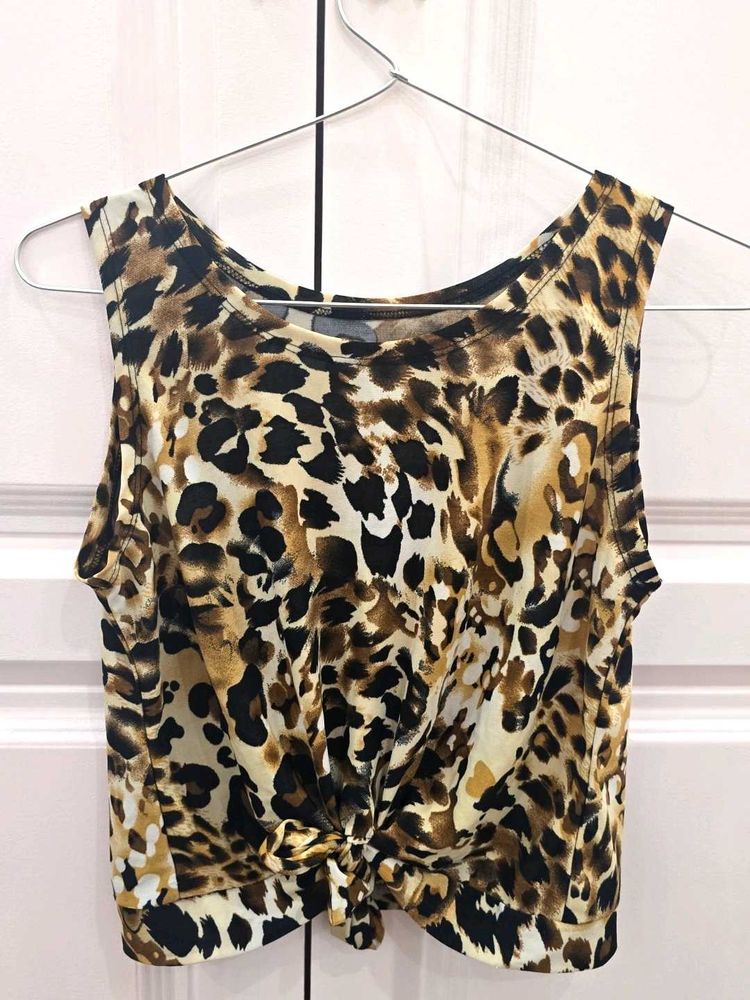 Leopard Print Front Tie Top