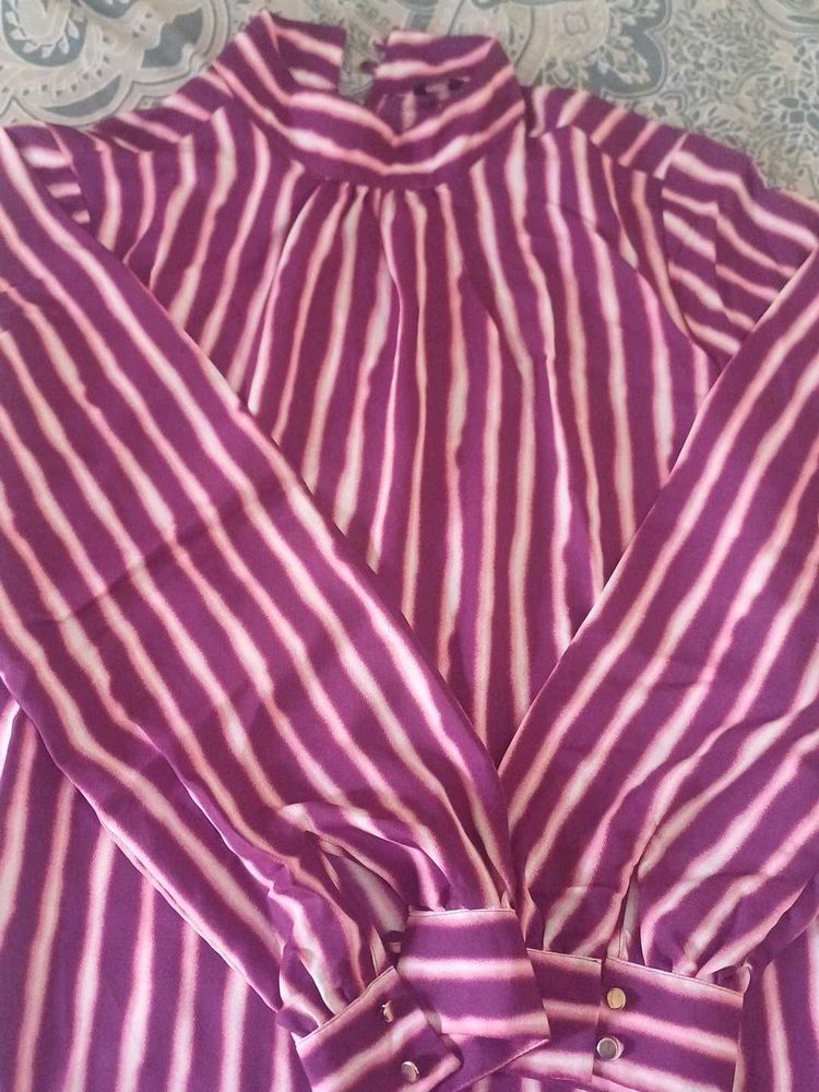 Striped Mock Neck Blouse