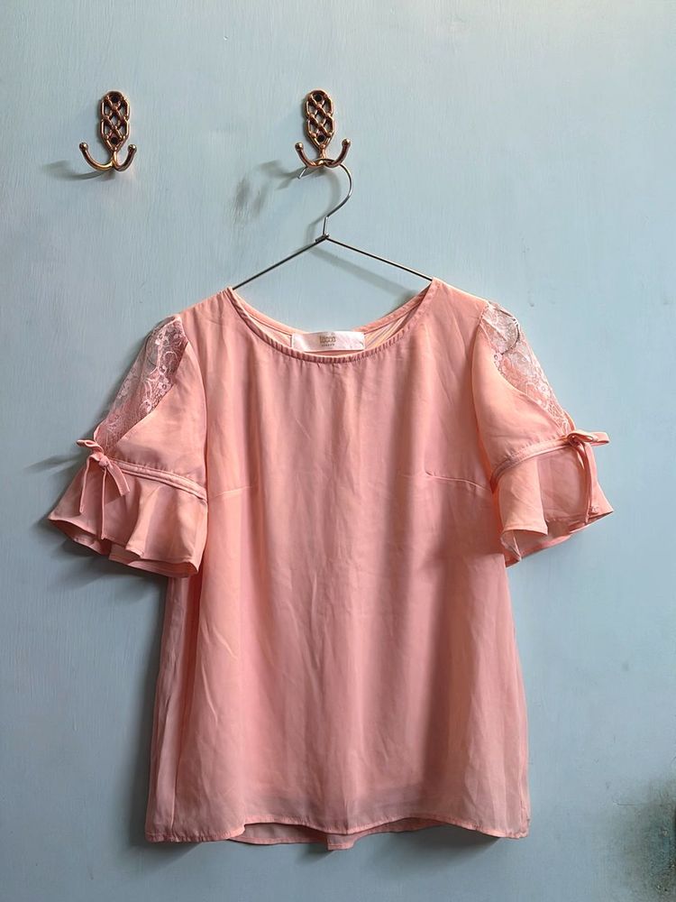 Peach New Top With Lace Sleeve