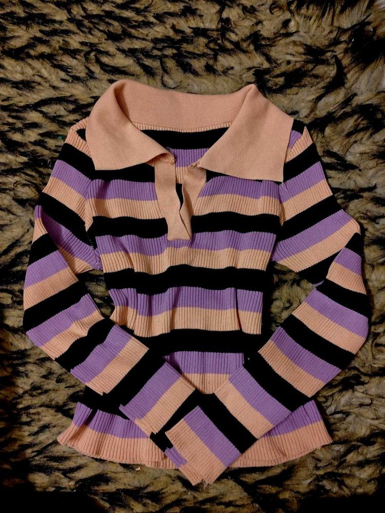 Striped Long Sleeve woollen top