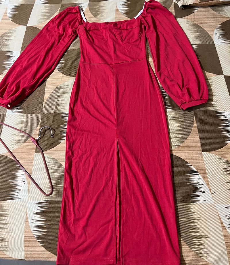 Button Cocktail Red Dress