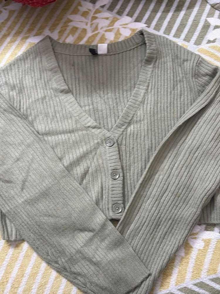 Sage Green Ribbed Cardigan