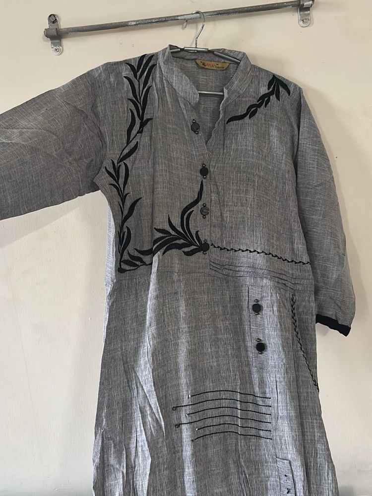 Embroidered Grey Kurta long