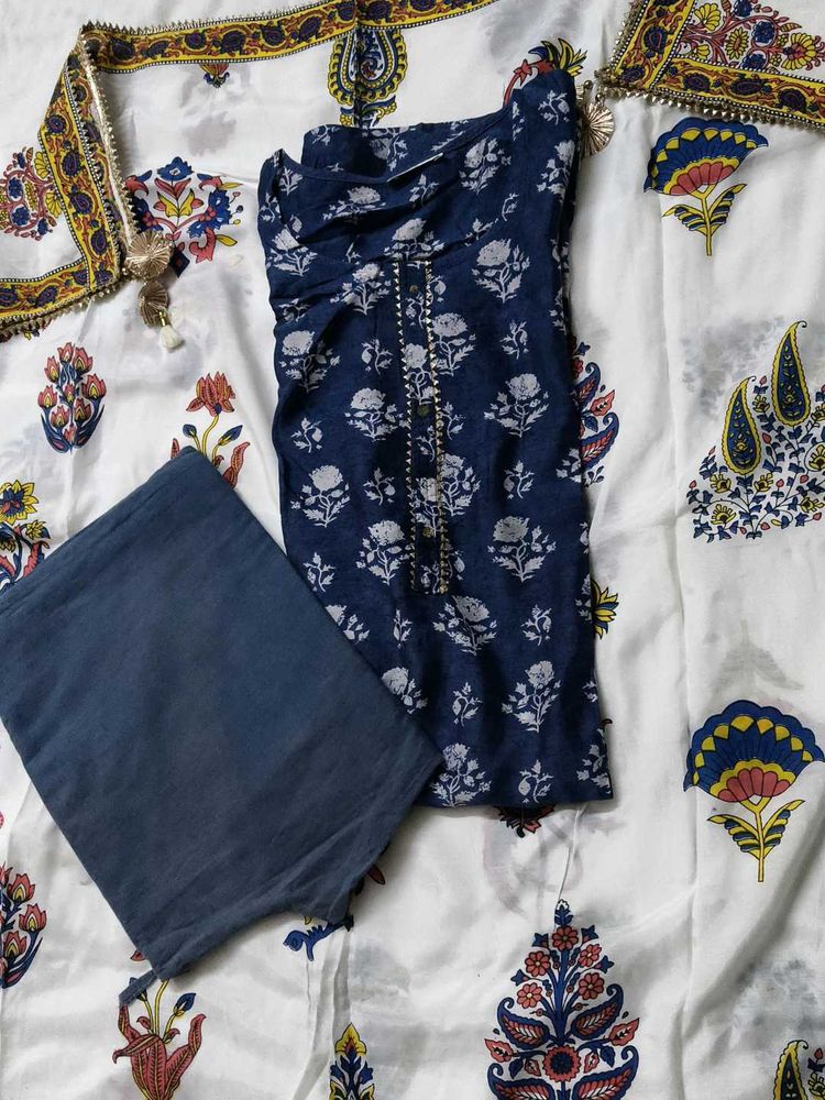 House Of Dorii Women Blue Printed Kurta Set