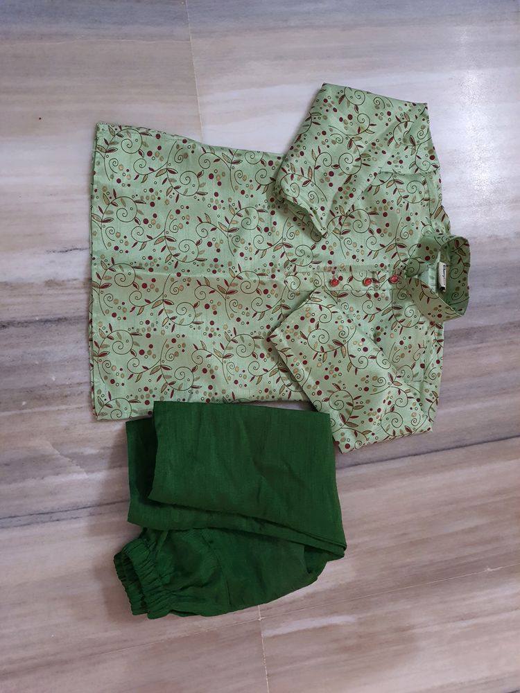 Boys Green Kalmkari Kurta For 2years Baby Boy