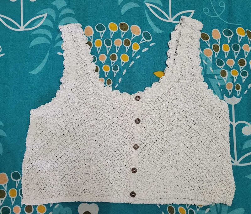White Knit Crop Top
