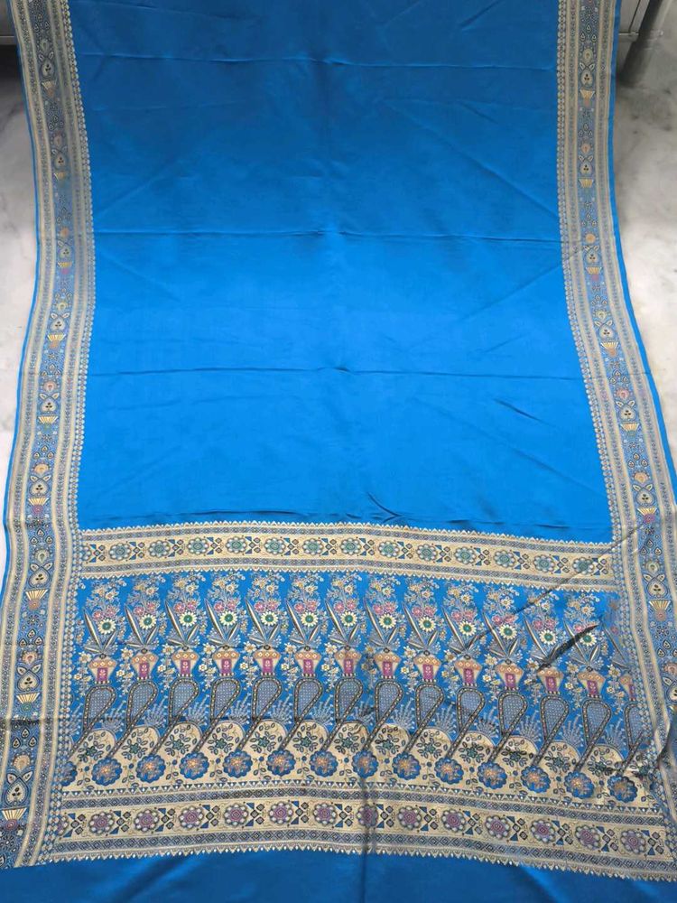 Pure Handloom Satin Silk Saree Blue Colour
