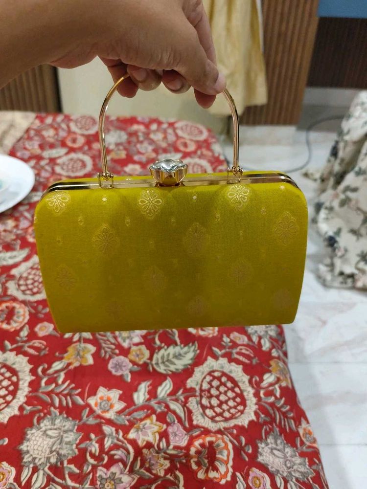 Mustard Hand Clutch With Sling