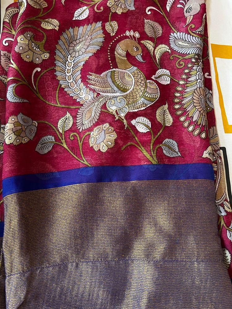 Elegant Printed Saree with blue blouse