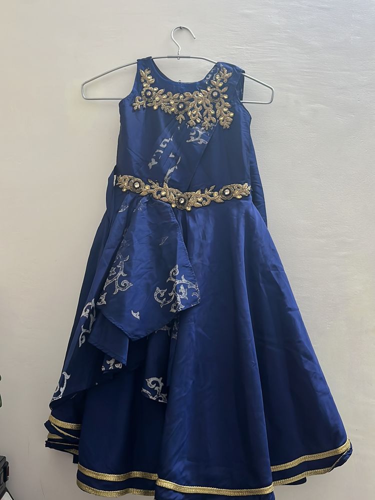 Blue Gown With Golden Handwork
