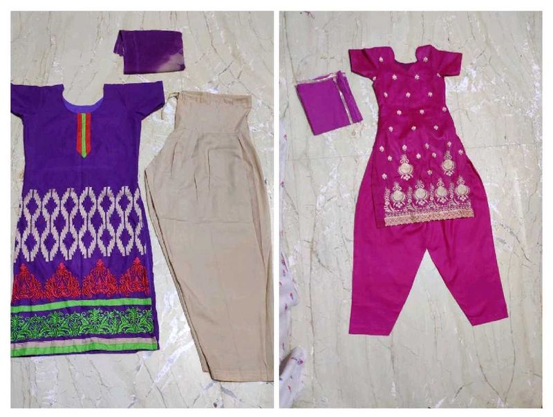 Two Punjabi Suits - Purple &amp; Pink