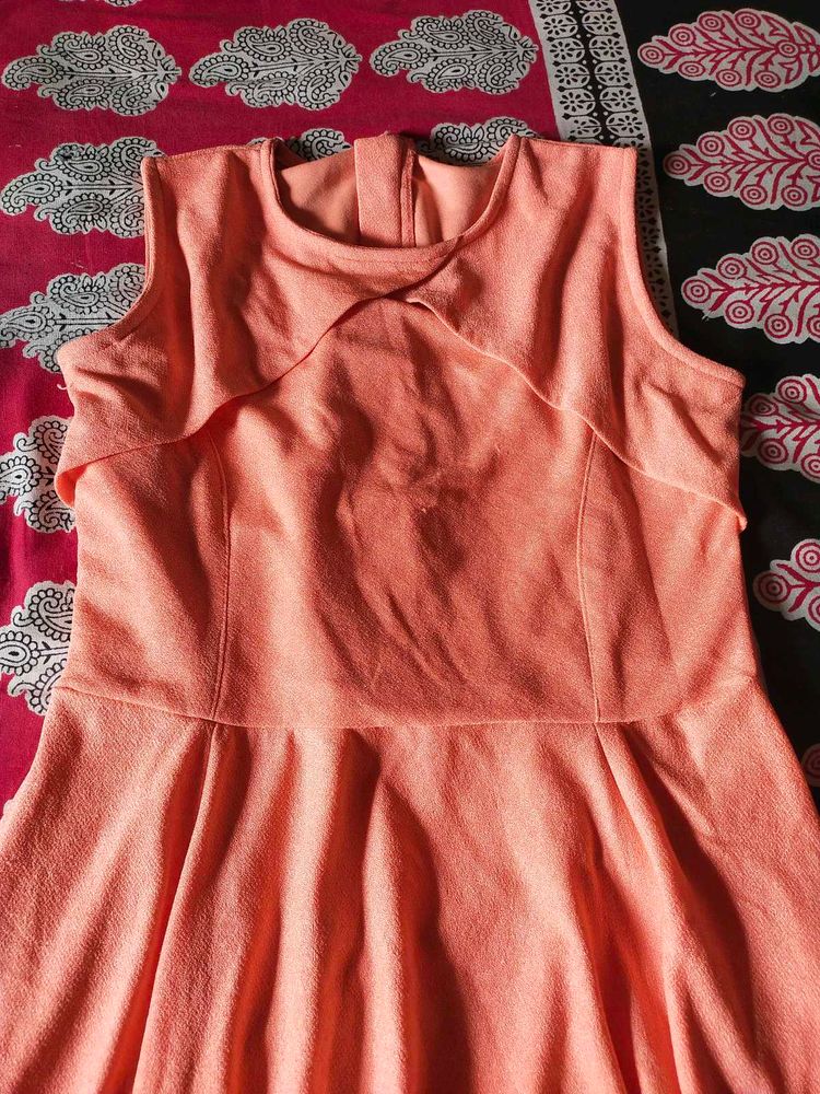Peach Fit &amp; Flare Dress(Sleeves Are Attached)