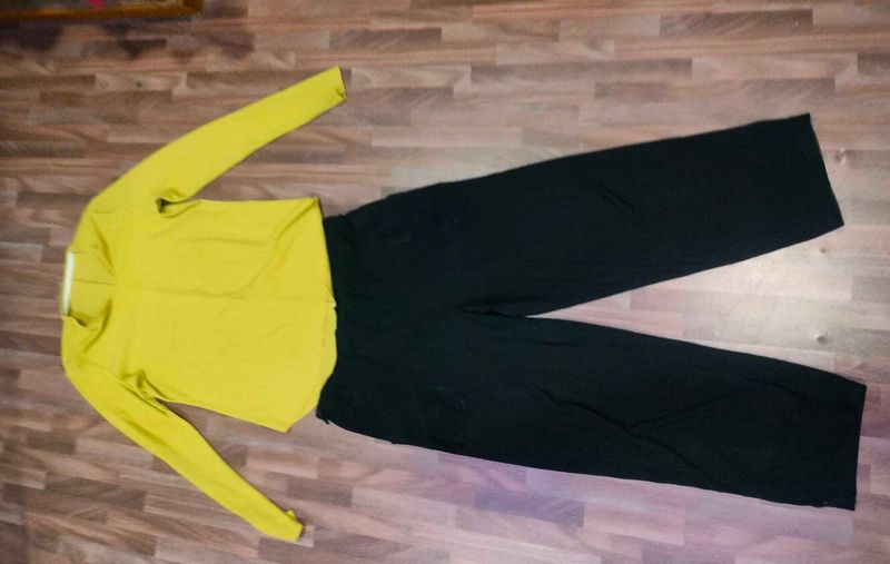 Yellow Top &amp; Black Pants Set