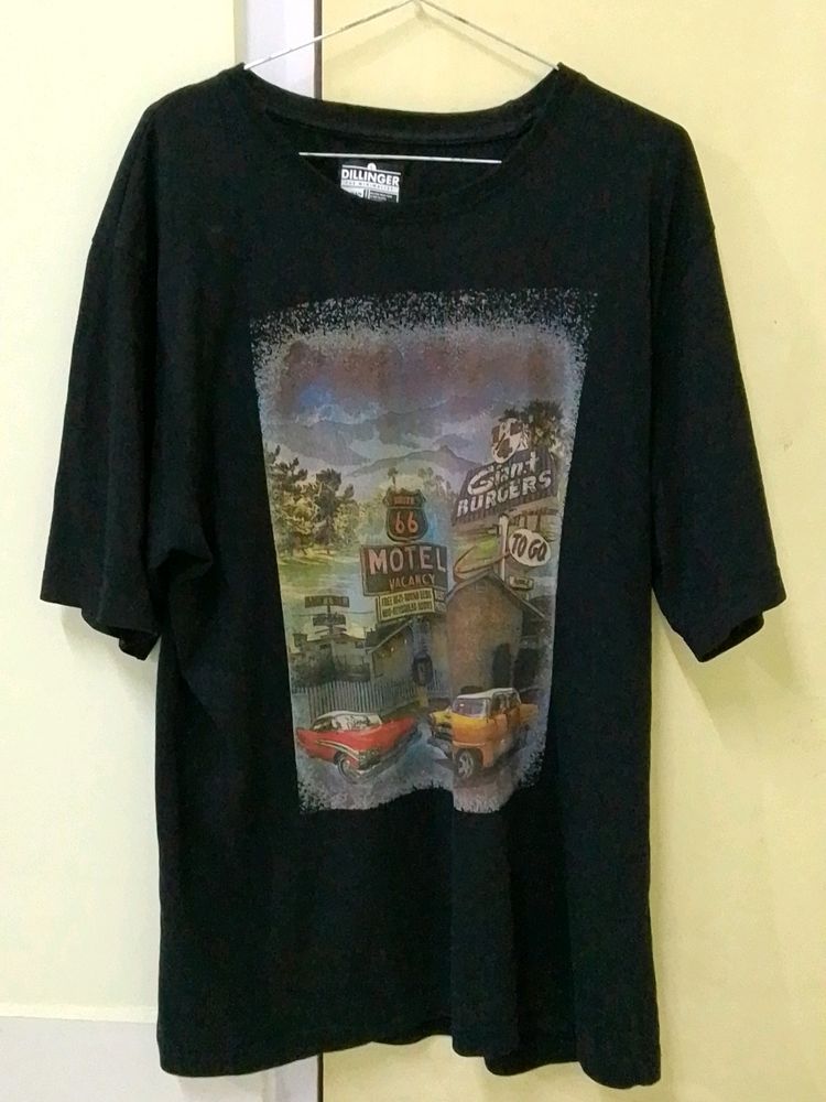 BLACK OVERSIZED PRINTED T-SHIRT