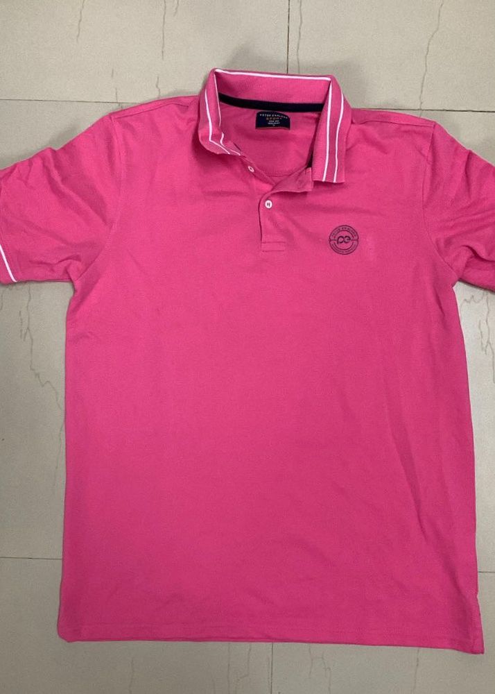Peter England Men Pink Polo Tshirt