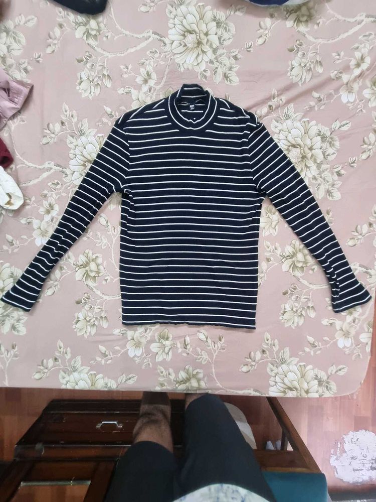 Striped Mock Neck Top