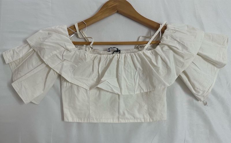 ZARA White Ruffle Off Shoulder Top