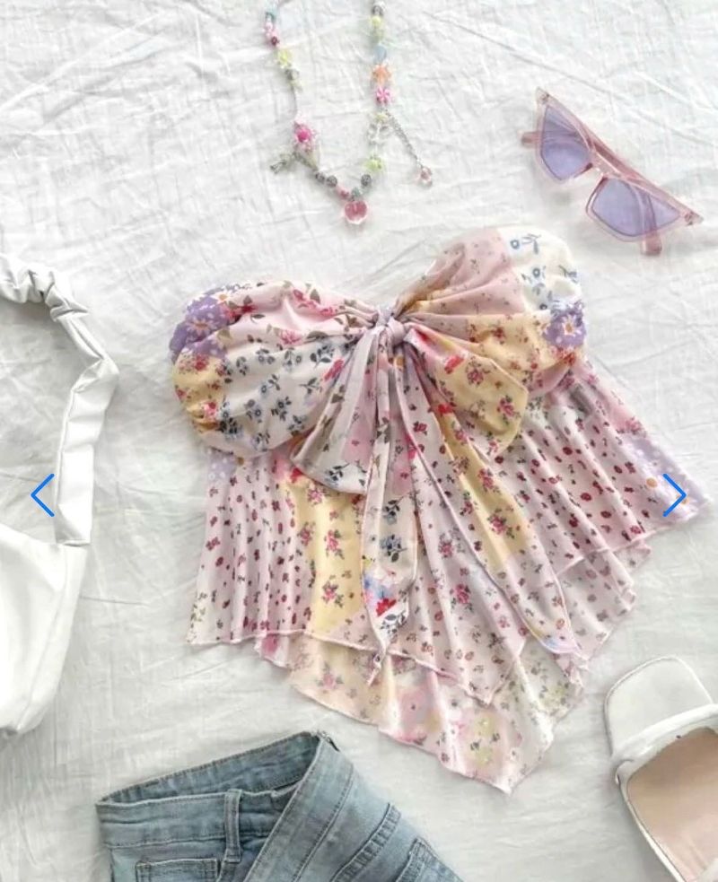 Cute Floral Bow Bandeau Top