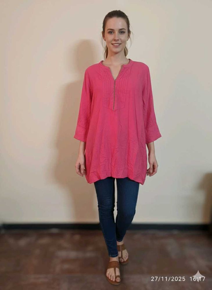 xl Pink Casual Tunic Top