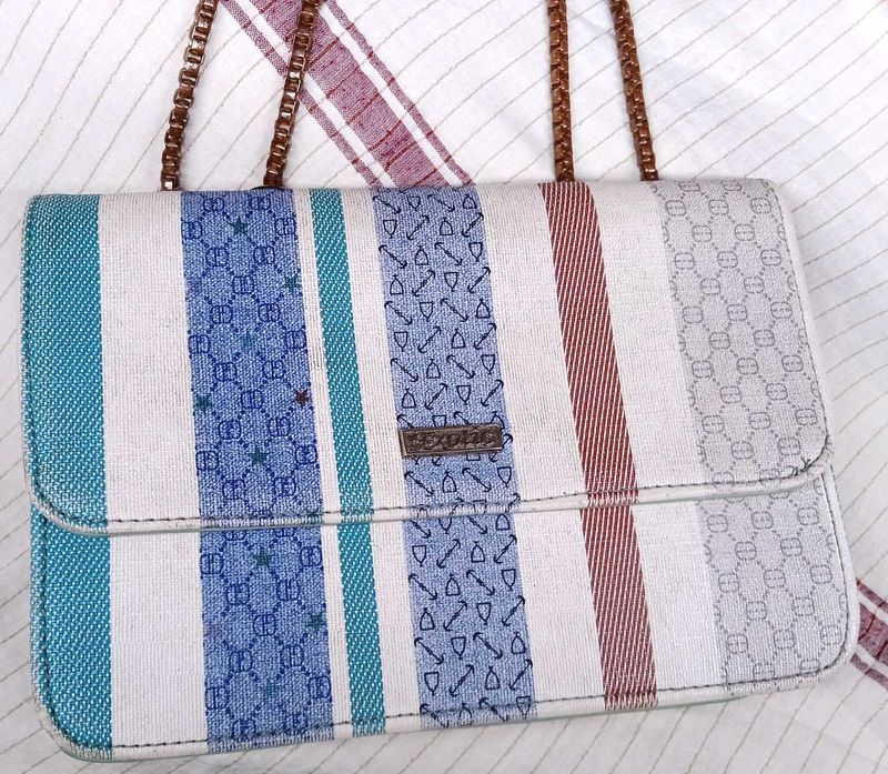 Striped Crossbody Bag with Chain