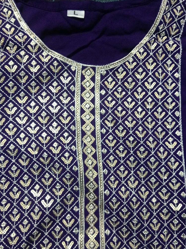 Embroidered Purple Kurti - Size L