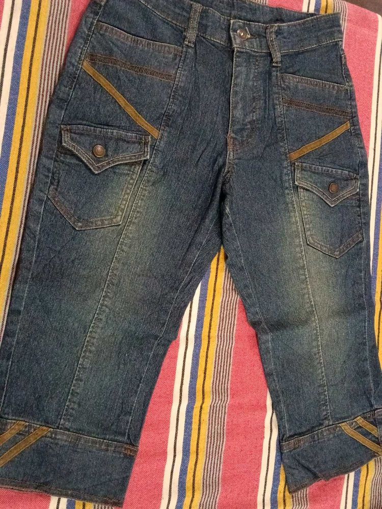 Girls Denim Capris with Pockets