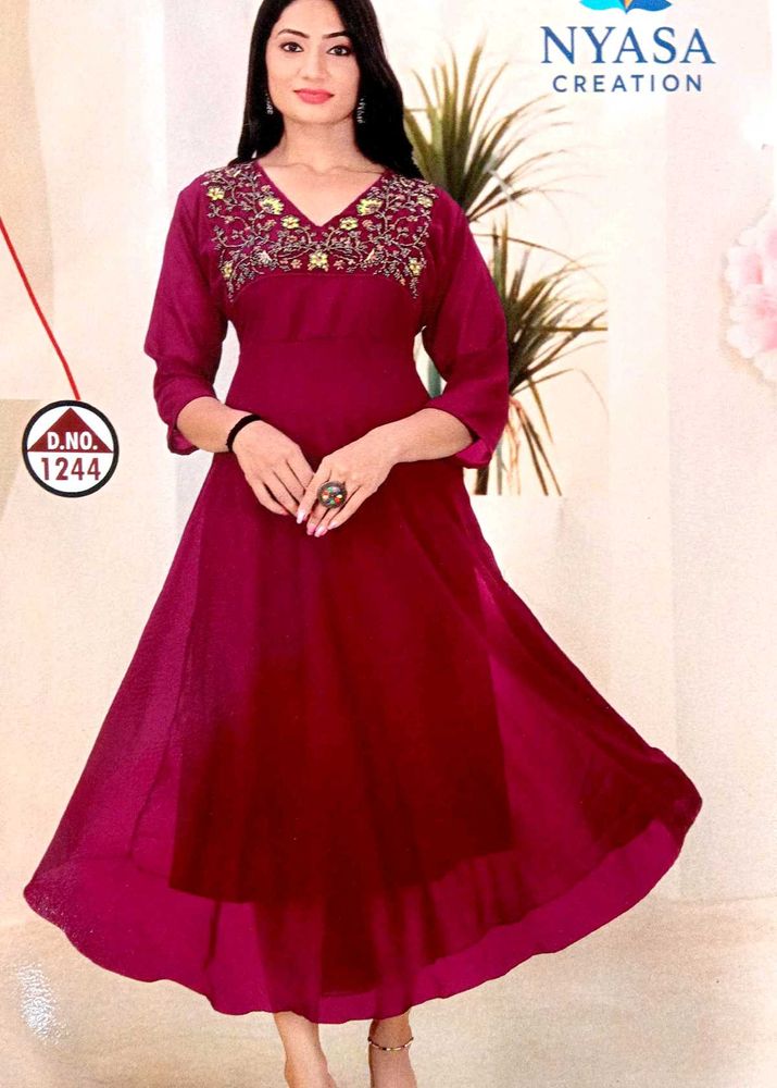 Maroon Aari work Embroidered Anarkali Kurta