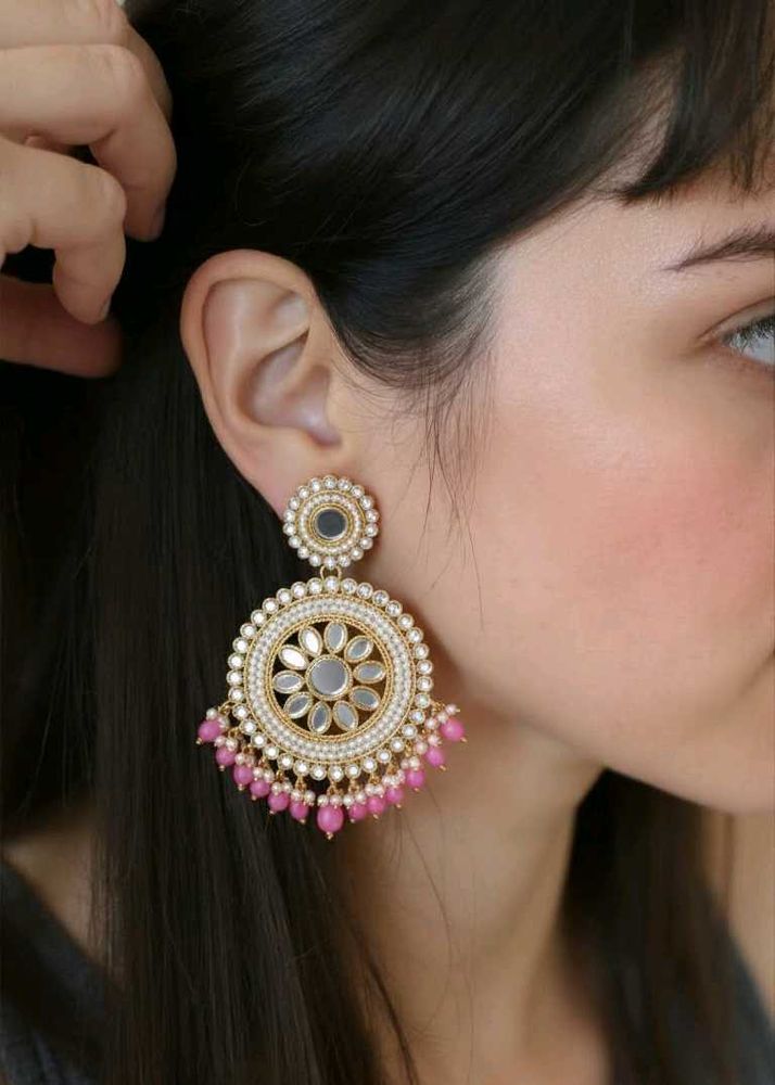 Statement Mirror &amp; Pearl Earrings