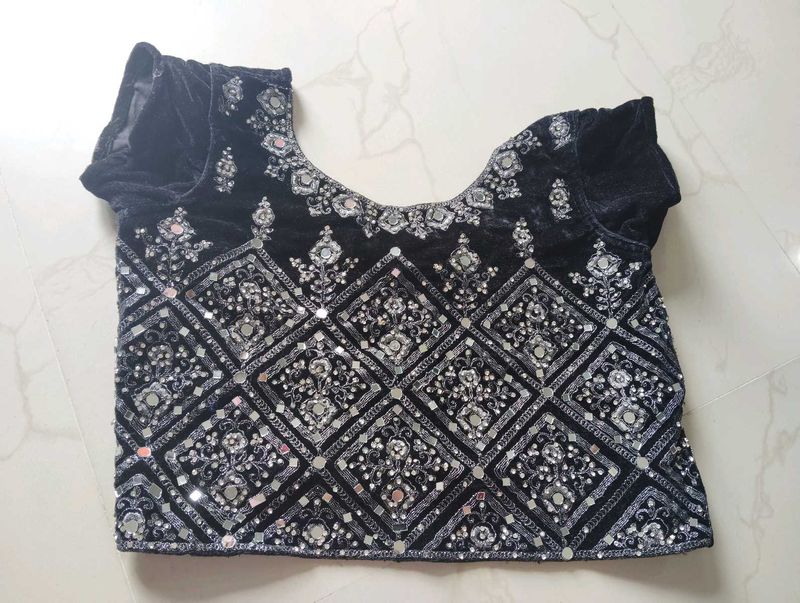 Embellished Velvet Blouse with red Ghagra