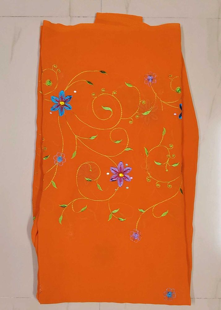 Orange Embroidered Saree