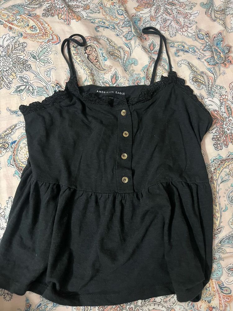 American Eagle Black Button-Front Cami