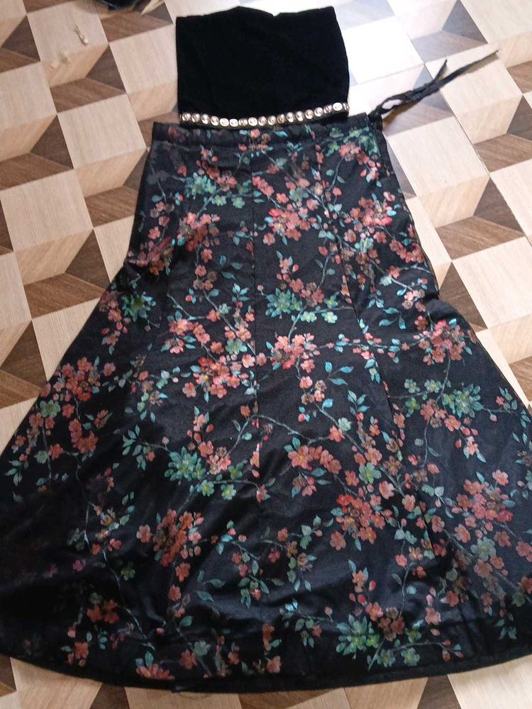 Floral Black Velvet Two-Piece Set
