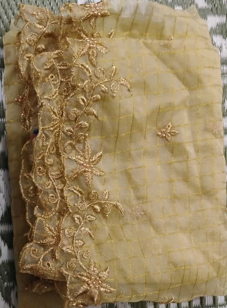 Gold Floral Embellished Fabric