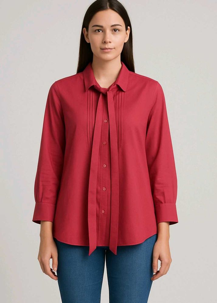 Elegant Red Tie-Neck Blouse