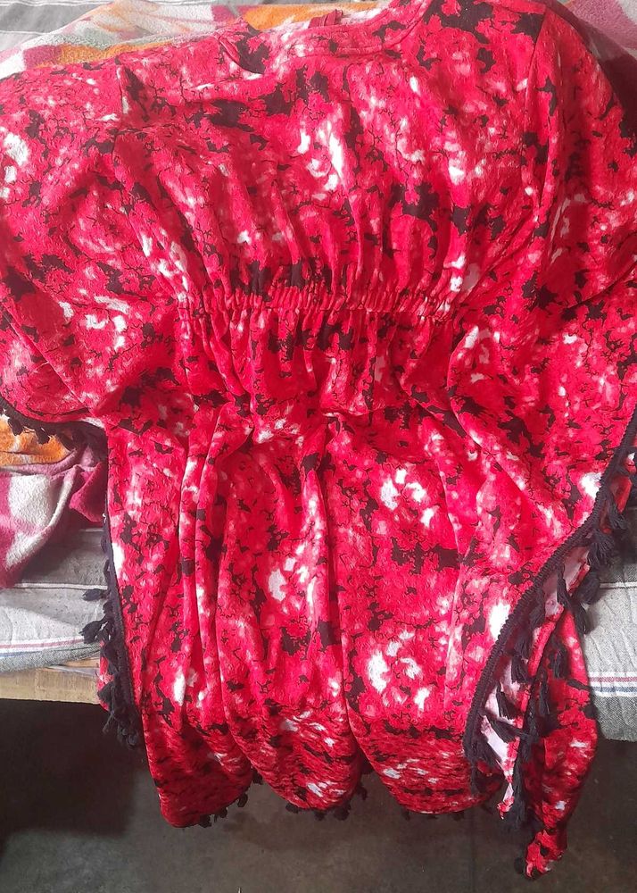 Red &amp; Black Printed Kaftan