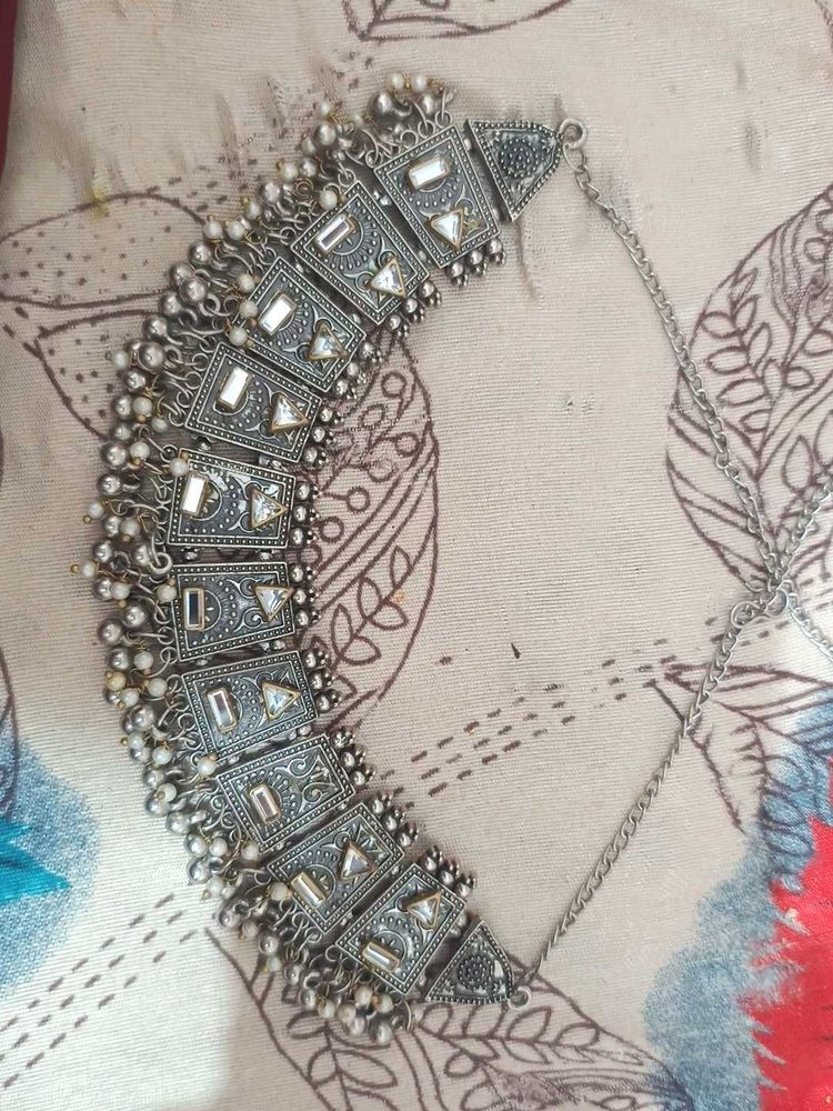 Oxidized Silver Statement Necklace
