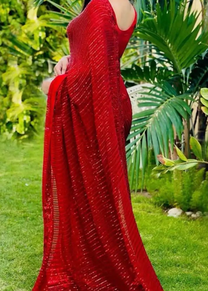 Elegant Red Sequin Saree