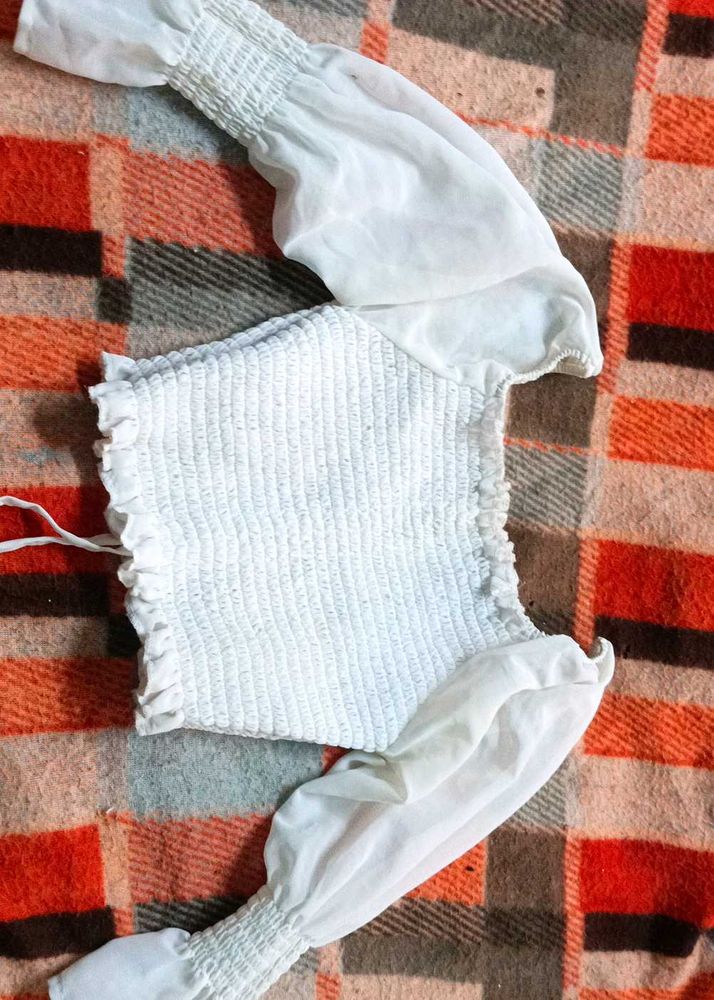 White Smocked Crop Top
