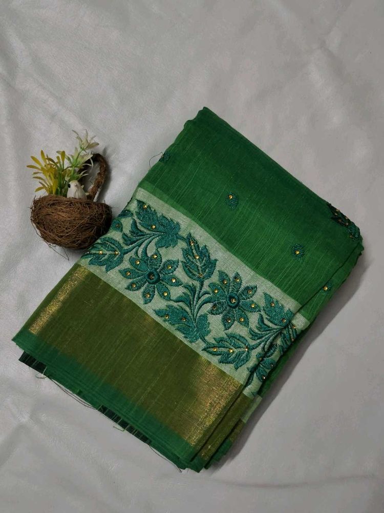 Elegant Green Embroidered Saree