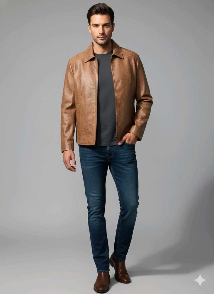 Stylish Mens Snake Skin Print Faux Leather Jacket