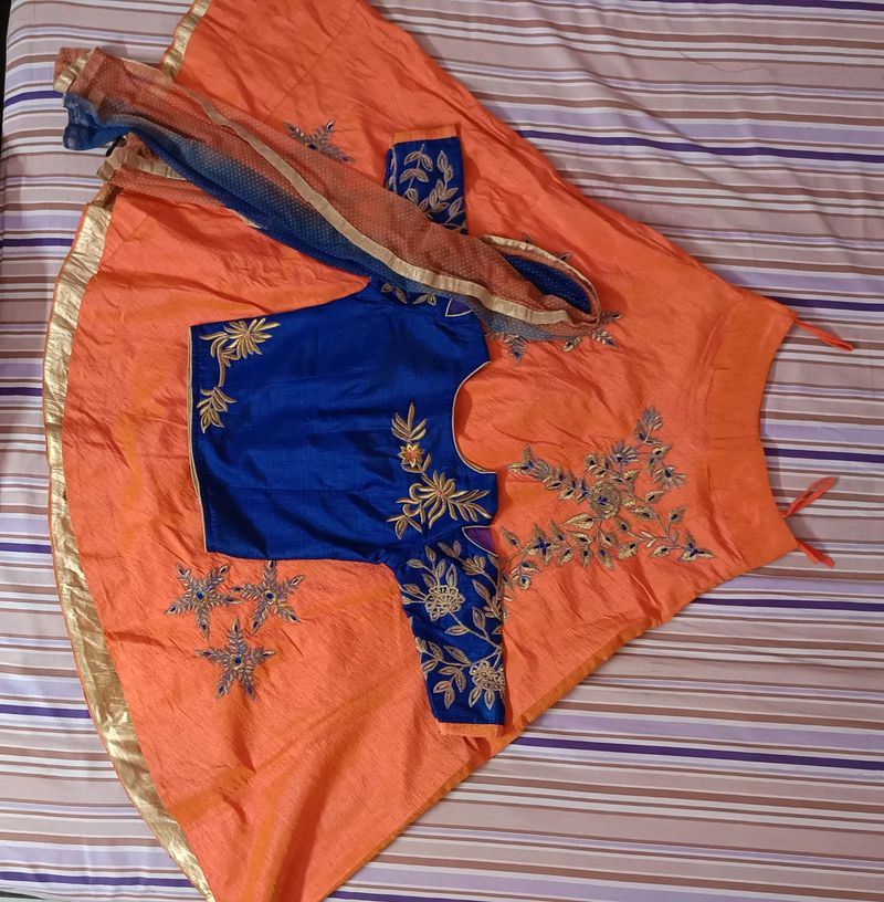 Long Crop Top Lehanga For Women Along With Scarf
