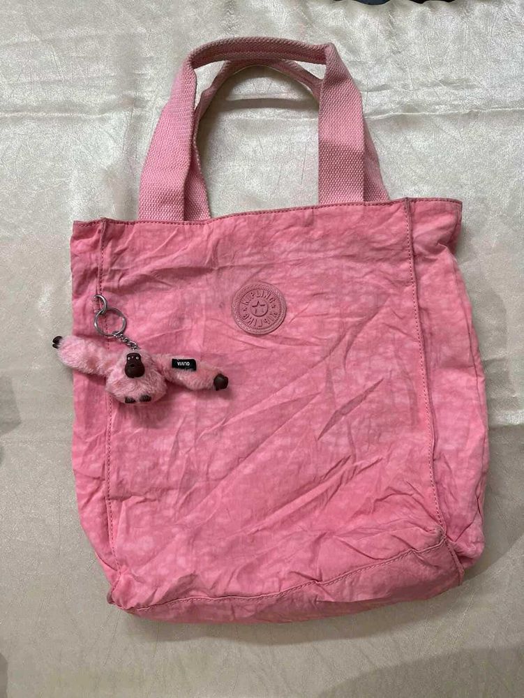 Kipling Pink Tote Bag with Monkey