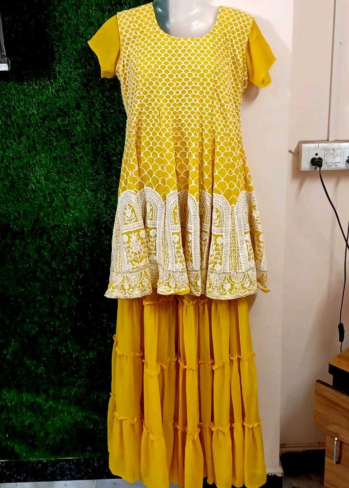 Yellow Embroidered Ruffle Dress