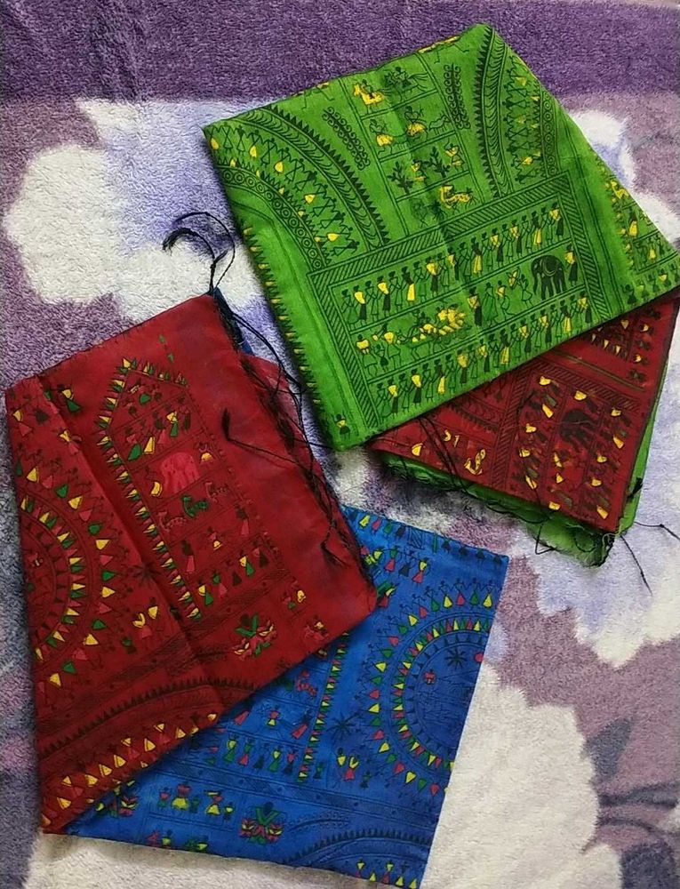 Set Of 2 Tribal Print Mix Cotton Blend Saree