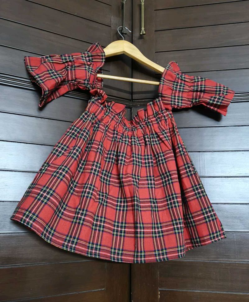 Girl Red Off Shoulder Elastic Plaid Top