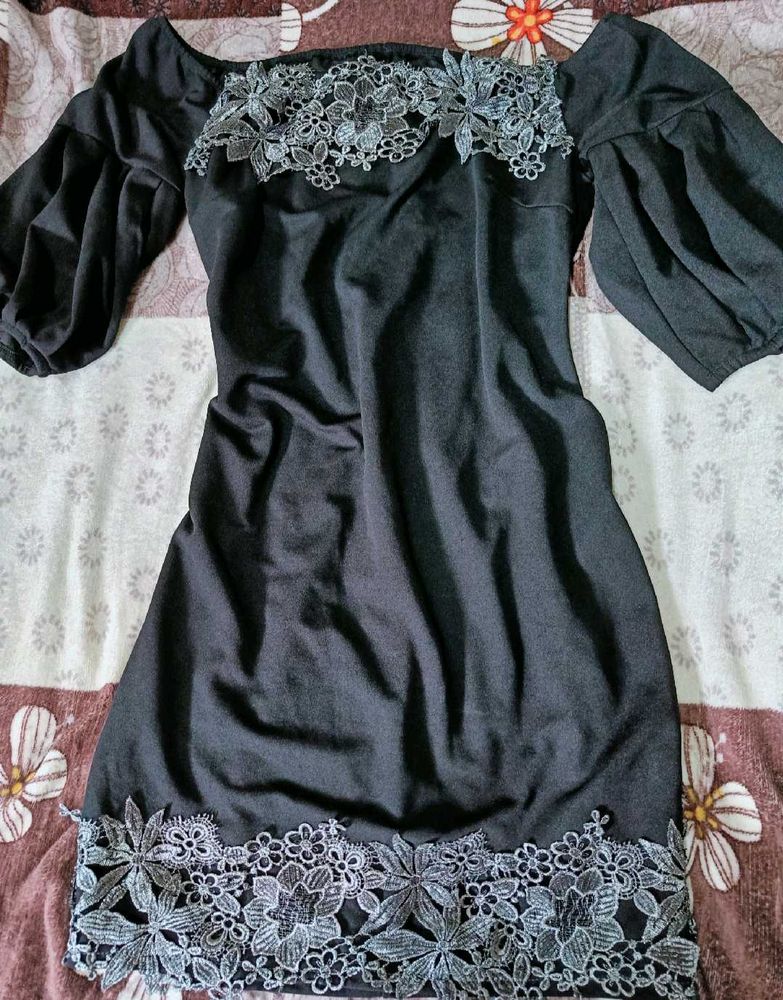 Black Off-Shoulder Dress with Lace