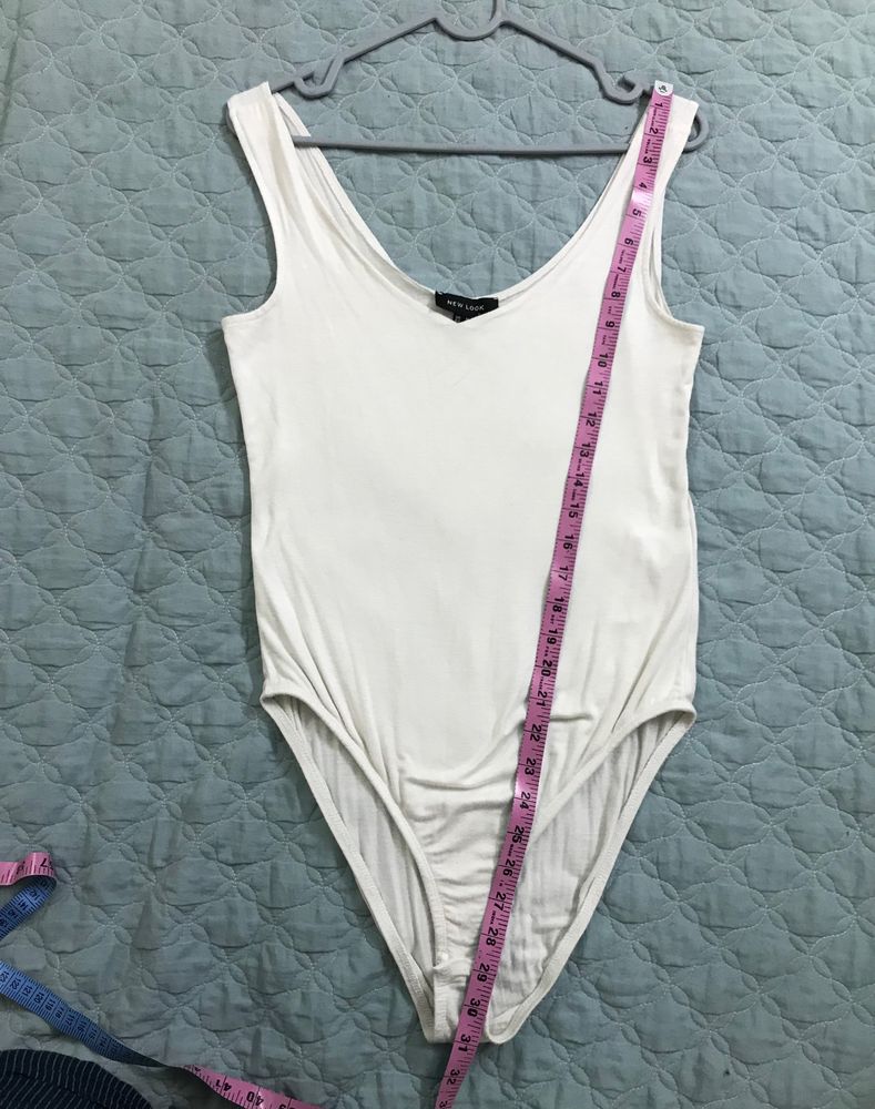 Stretchy White Sleeveless Bodysuit  Bust 32-36