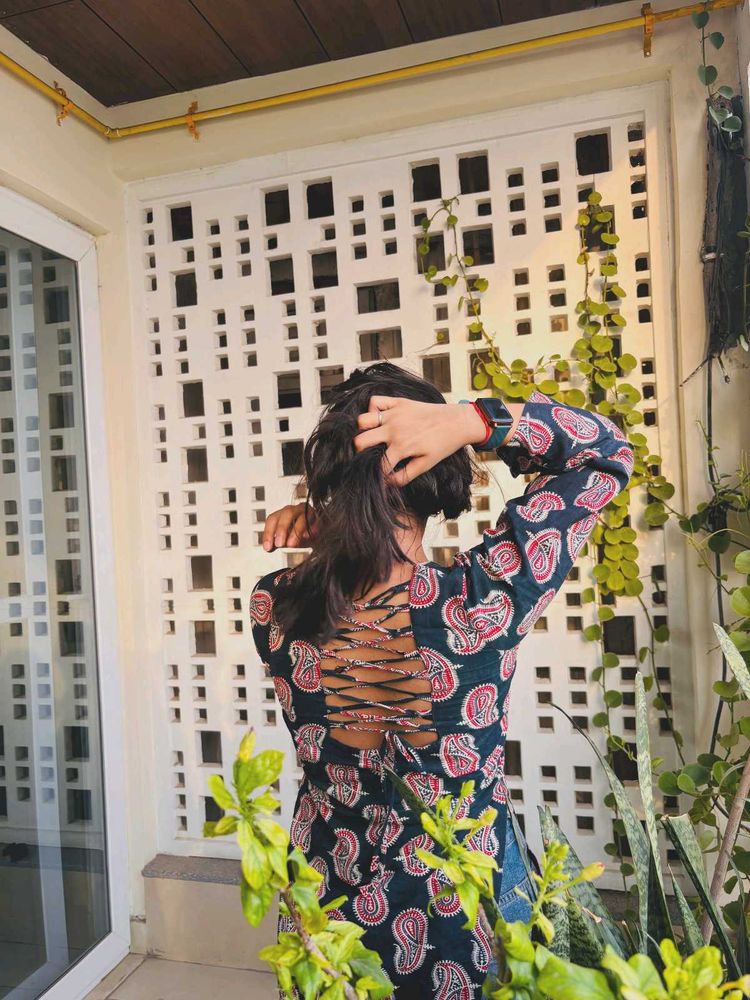 Printed Kurti with Lace-Up Back
