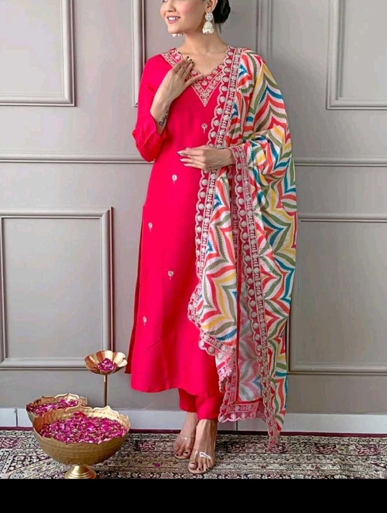 Elegant Pink Embroidered Kurta Set with dupatta